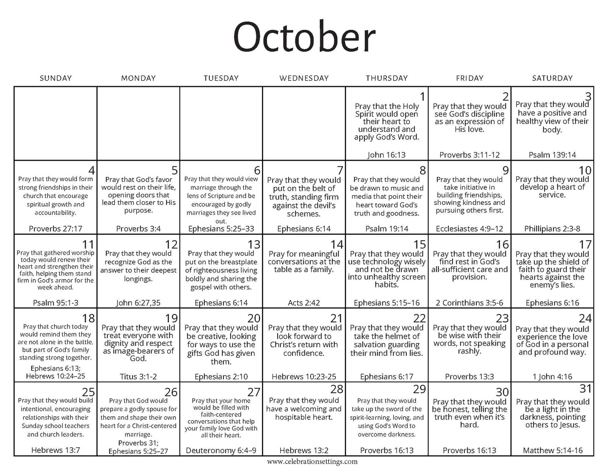 October 2026 Prayer Calendar