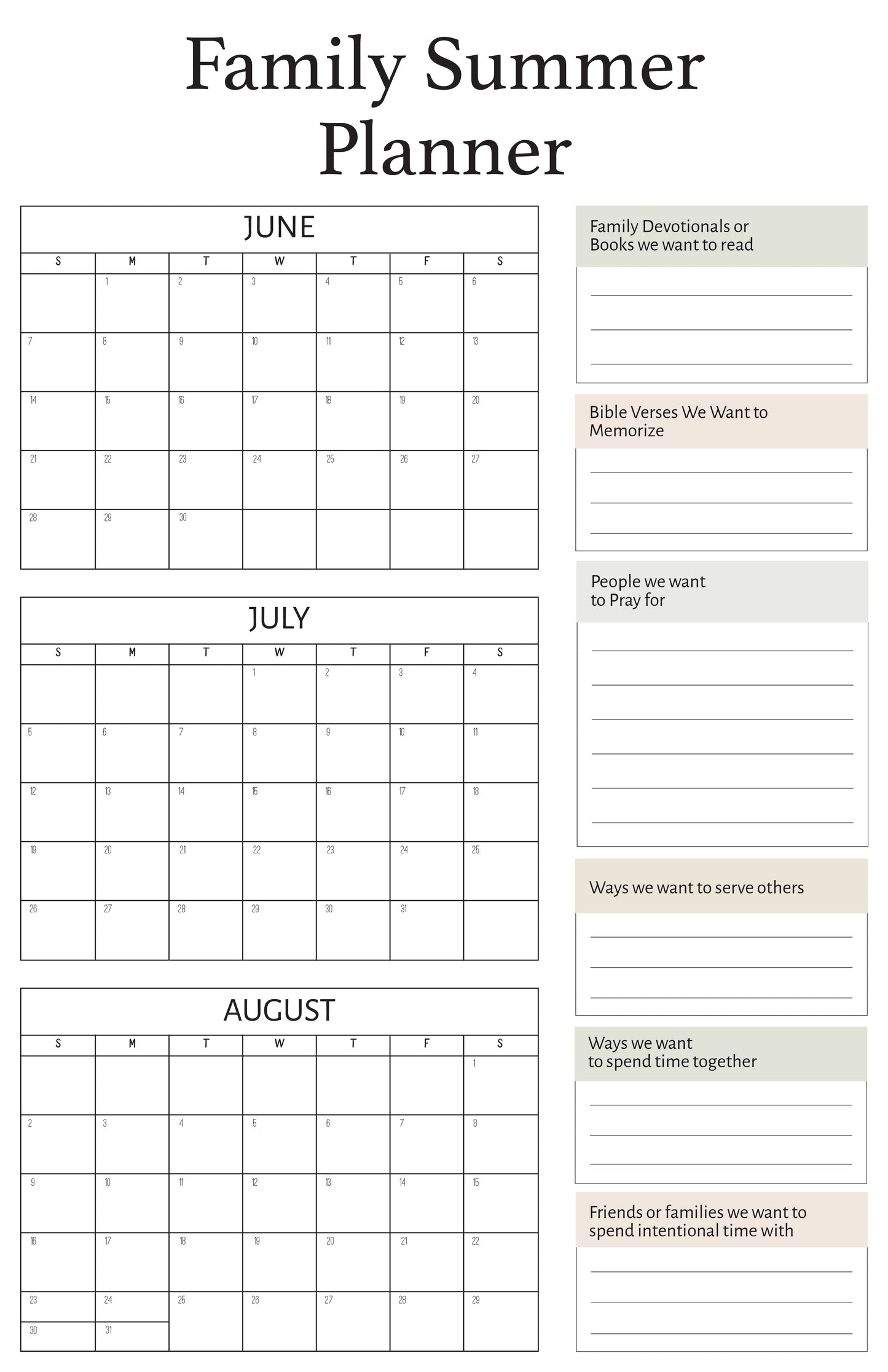 Summer Calendar Option 1