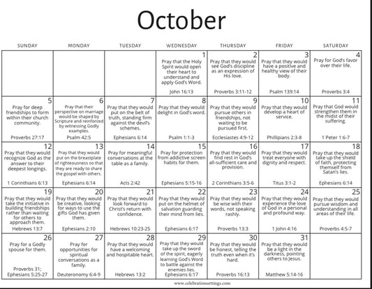 October 2025 Prayer Calendar