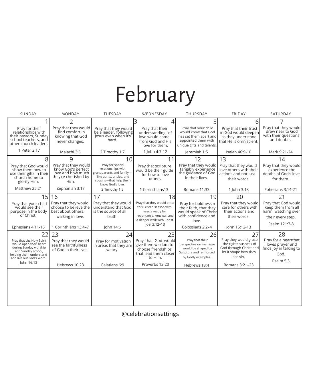 February 2026 Prayer Calendar