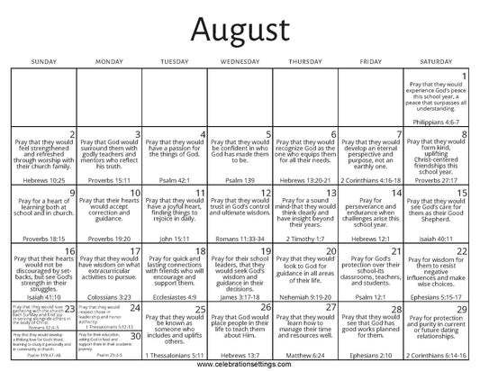August Prayer Calendar