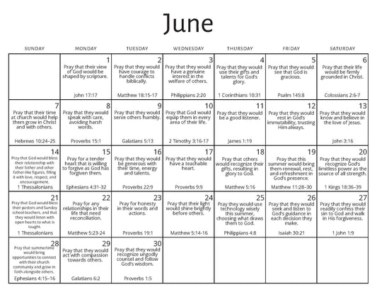 June Prayer Calendar