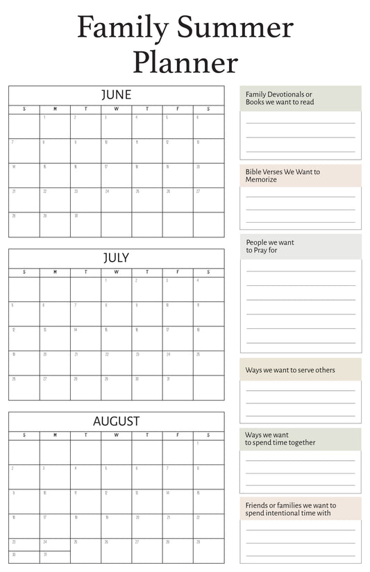 Summer Calendar Option 1