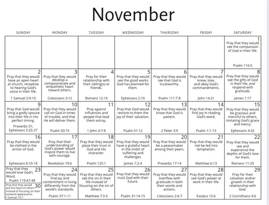 November 2025 Prayer Calendar