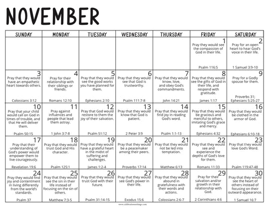 November Prayer Calendar