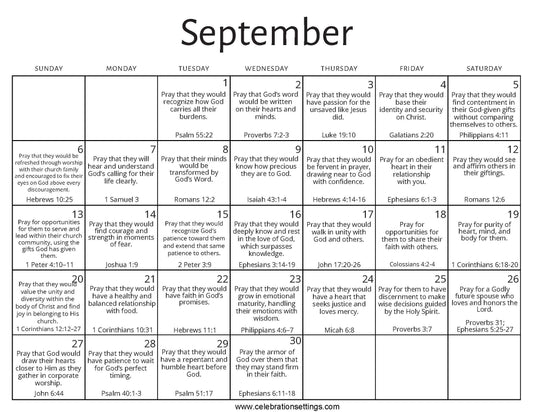 September Prayer Calendar