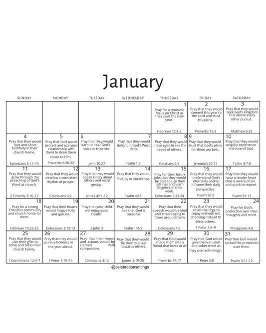 January Prayer Calendar