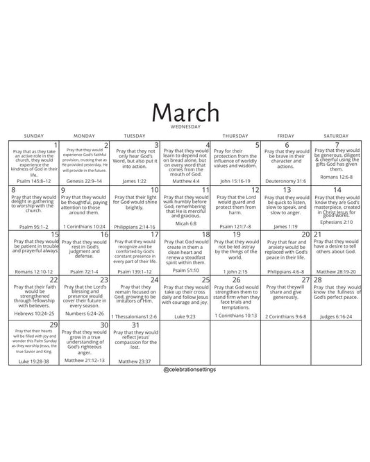 March 2026 Prayer Calendar