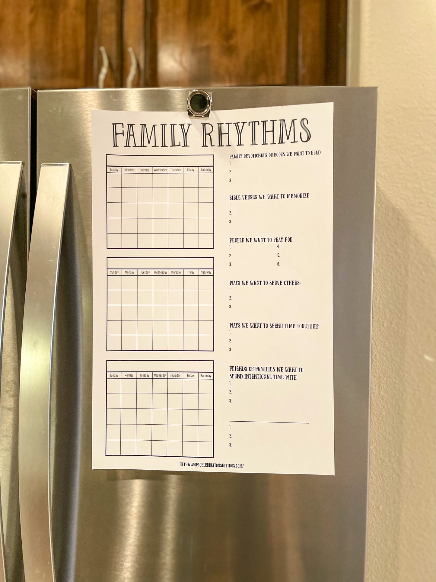 Family Rhythms Calendar Printed